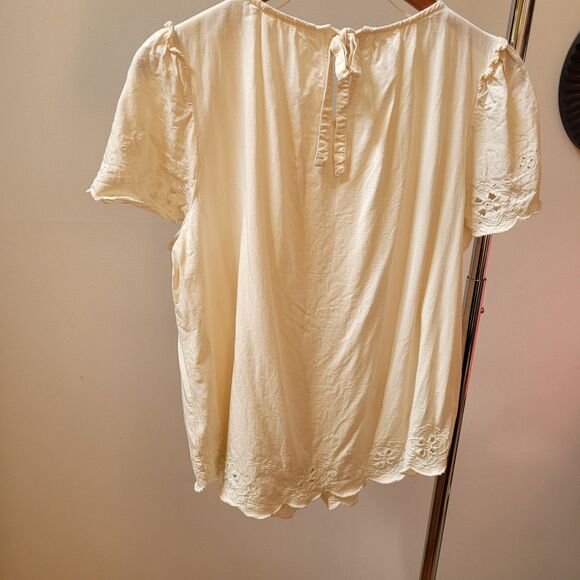 Lc Lauren Conrad Boho Ivory Lace Keyhole Tie Trim Top Wmns Sz L - Picture 2 of 11